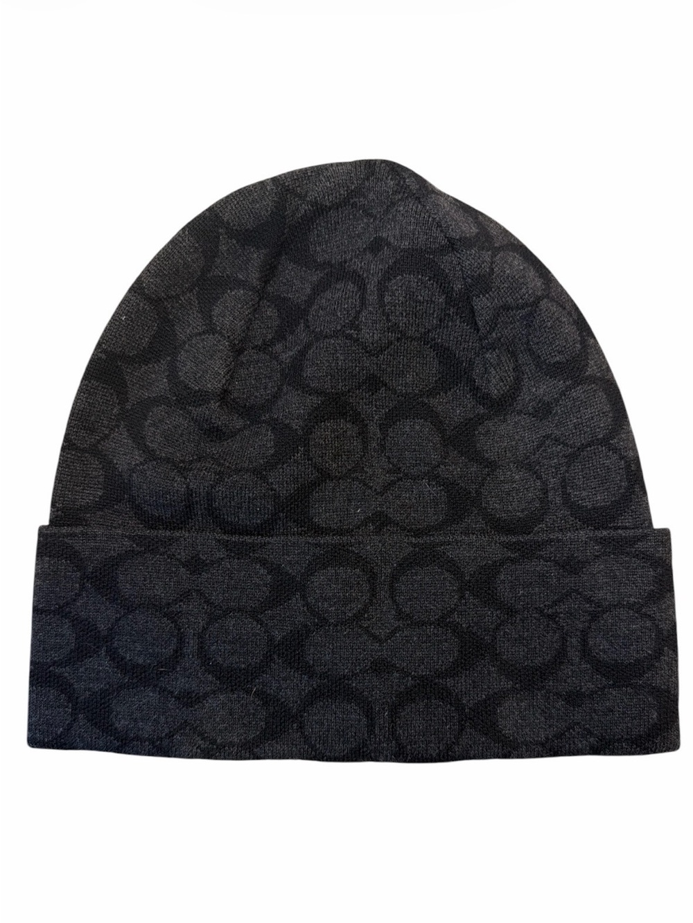 COACH Signature Knit Wool Beanie Black Gray Monogram C5183 EUC - Picture 1 of 2
